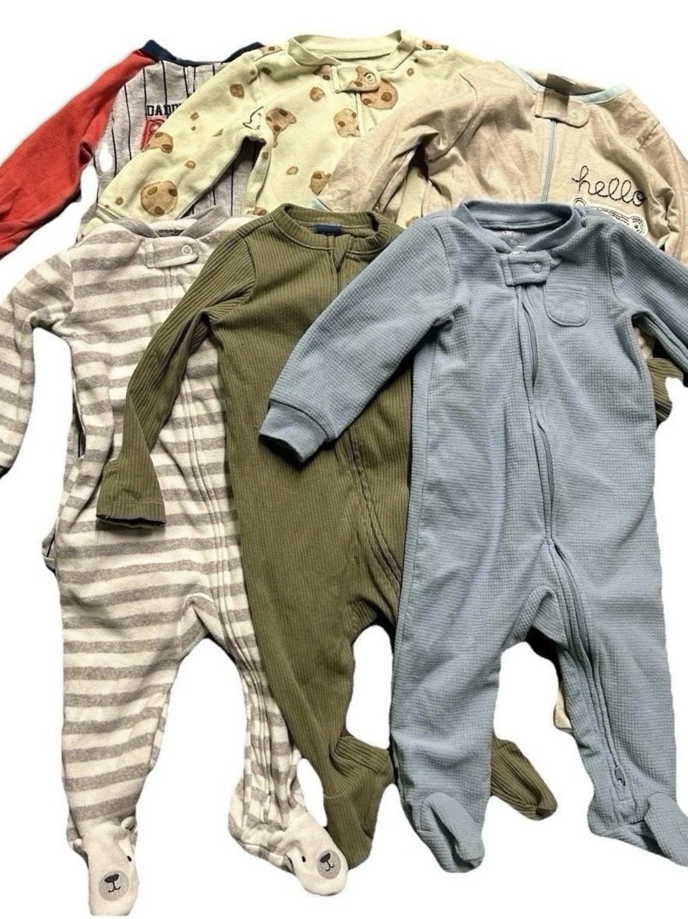 Lot Of 6 Baby Boy Footie Pajamas Size 6-9 Months 2 Way Zipper